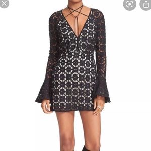 Free People bell sleeve crochet mini dress